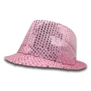 Pink Short Brim Style Glittery Sequins Fedora Panama Party Beach Summer Hat